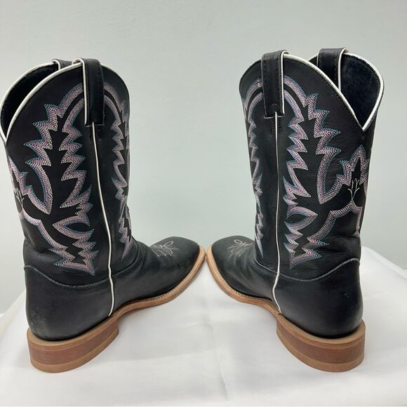 Justin bent rail western square toe cowgirl black leather boots women's 11 - Picture 5 of 7